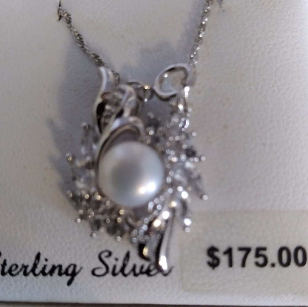 Sapphire and Pearl Pendant Necklace